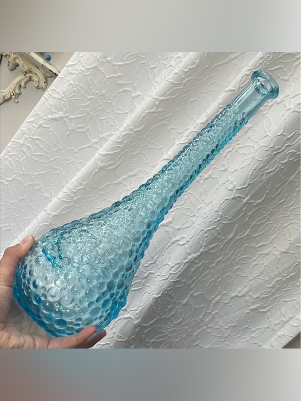 Vintage Blue Glass Bubble Vase